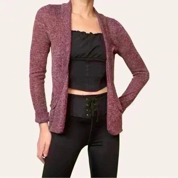 Kirra‎ Purple Open Front Cardigan Sweater Size Large Long Cuffed Sleeve Pockets - Picture 1 of 14